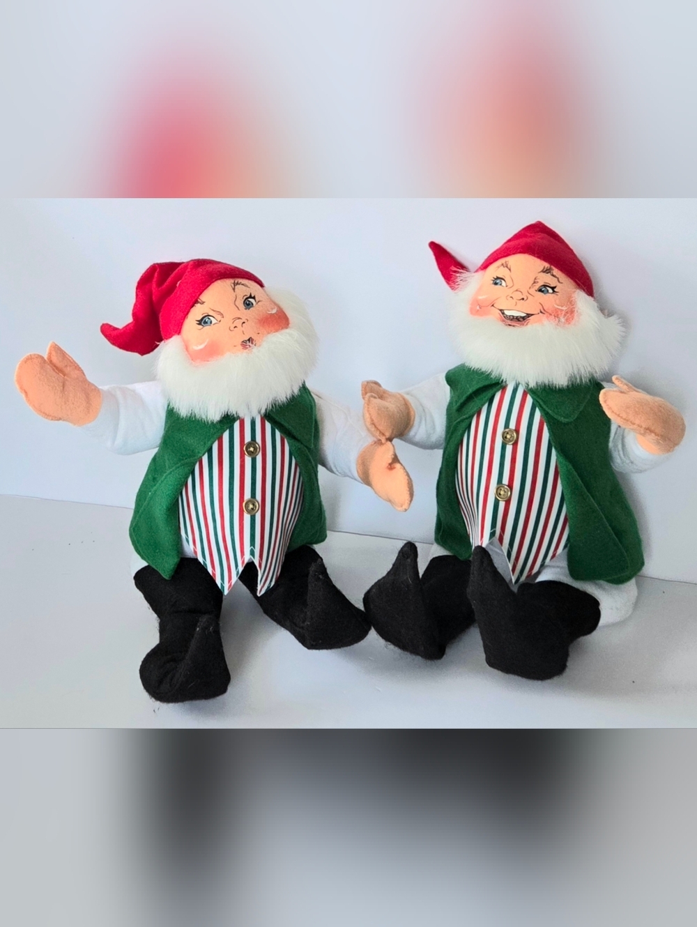 TWO 2009 ANNALEE 12" GNOMES, SHELF SITTERS CHRISTMAS ELVES